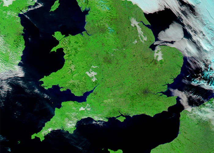 UK-Floods-Satellite-NASA-2014 A 3D model depicting a large body of water, showcasing realistic waves and reflections on the surface.